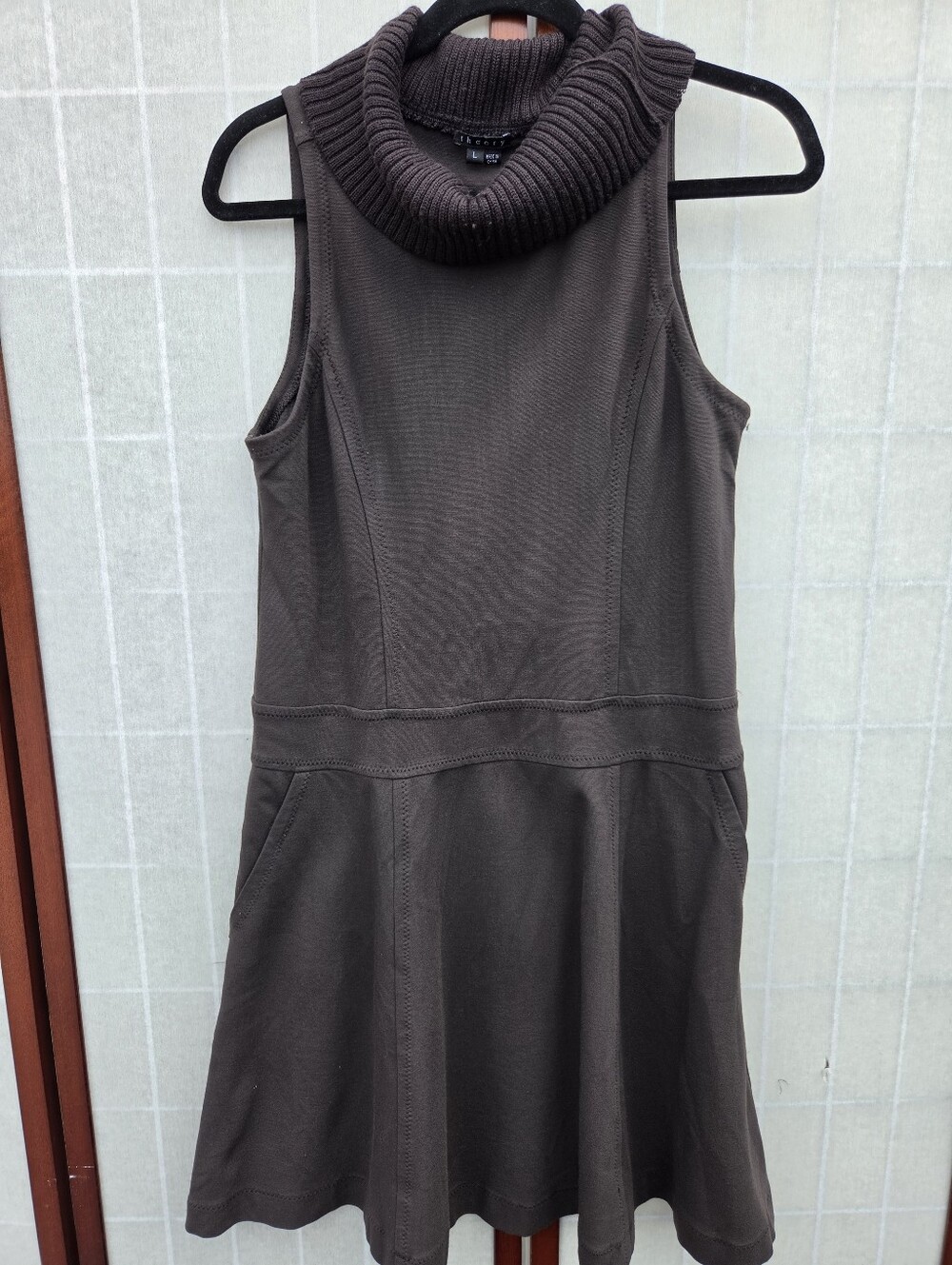 Theory Valeska Brown Cowl Neck Sleeveless Dress Dark Academia Quiet Luxury Fall